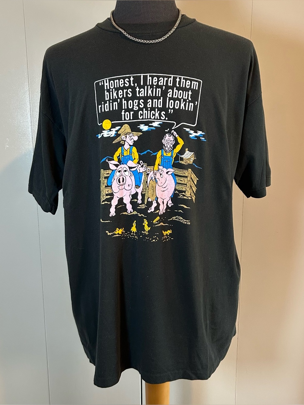 Vintage 80s Single Stitch Biker Funny Hogs size XL Graphic T-shirt